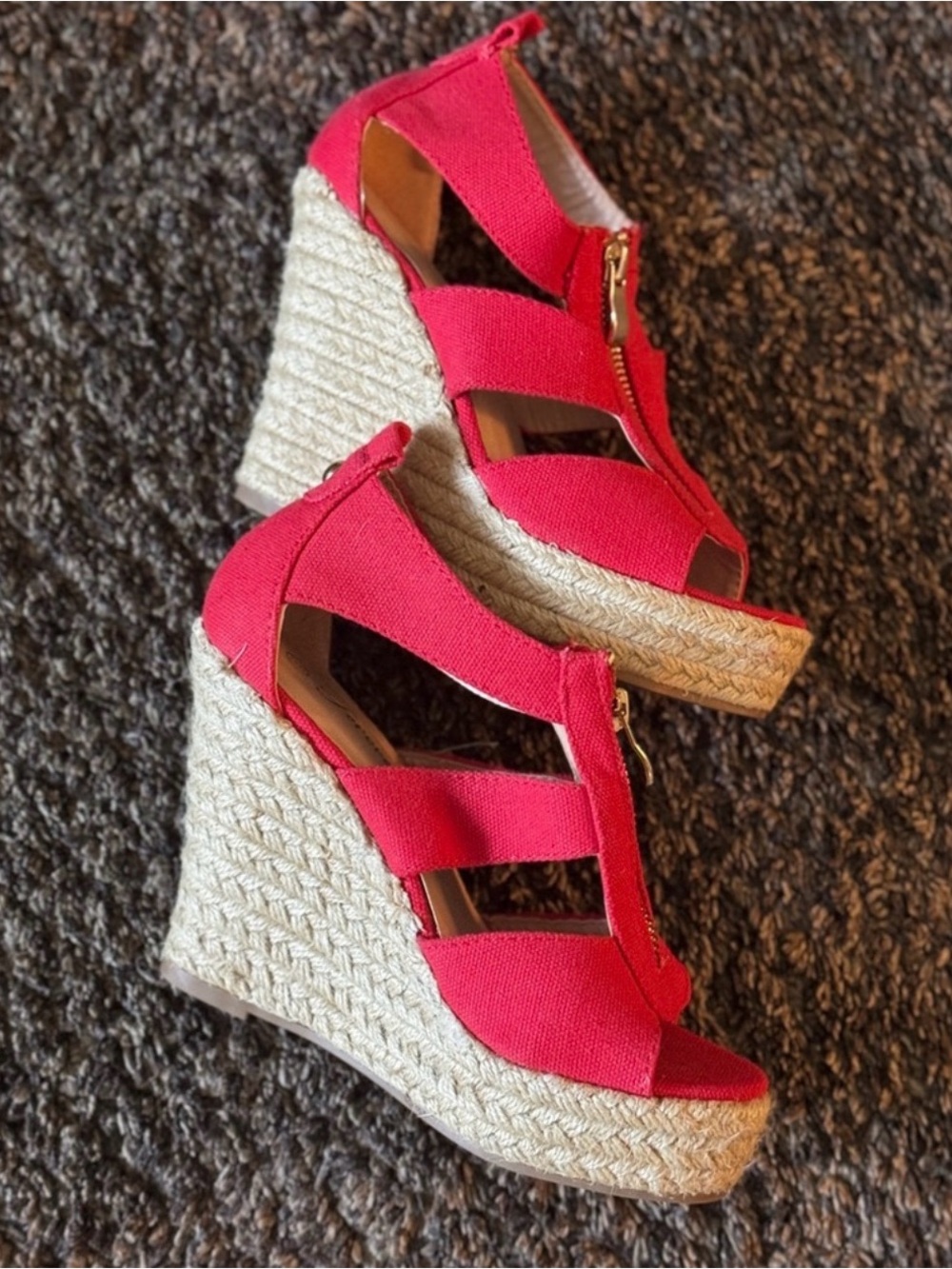Forever red Canvas Espadrille Wedge Sandals with Zip